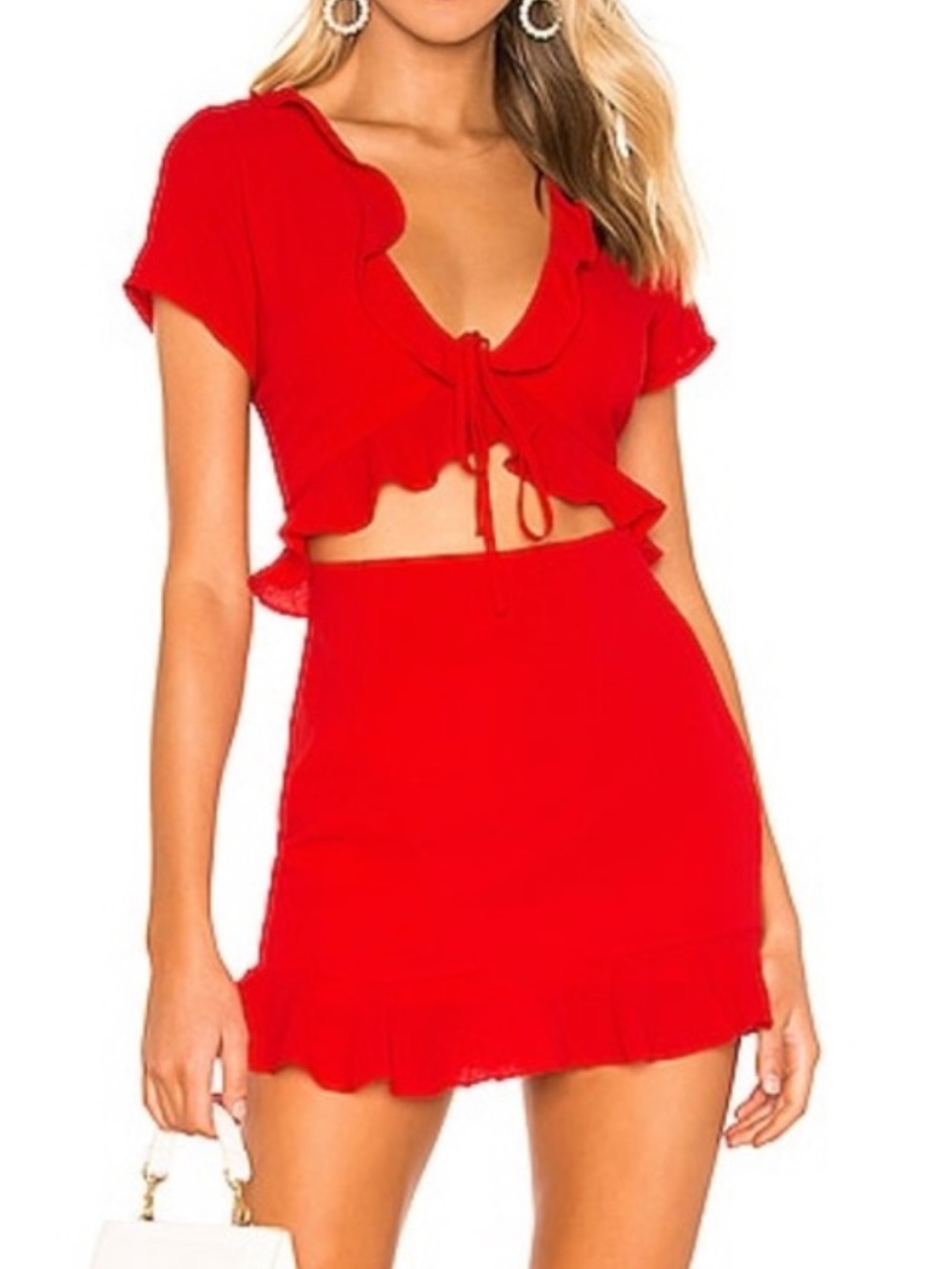 Chic Red Ruffle Tie-Front Mini Dress